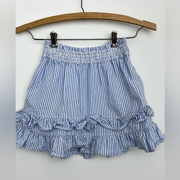 Crewcuts Other - Crewcuts Girls 8 Blue White Stripe Ruffle Skirt Elastic Waist Tiered Cotton